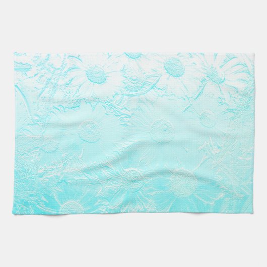 アイスブルーデイジー花エンボスルックフローラ キッチンタオル (横)