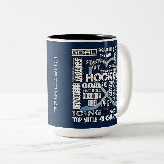 アイスブルーハートホッケーワードホワイトロゴ2 ツートーンマグカップ (正面右)