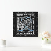 アイスブルーハートホッケーワードホワイトロゴ スクエア壁時計 (ホーム)