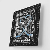 アイスブルーハートホッケーワードホワイトロゴ スクエア壁時計 (傾斜)