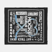 アイスブルーハートホッケーワードホワイトロゴ フリースブランケット (正面(横))