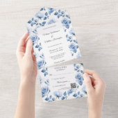 アイスブルーバラQRコードすべて1つの結婚式の招待 オールインワン招待状 (貼ってはがせる)