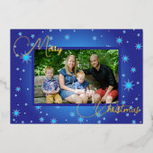 アイスブルーファミリーフォトクリスマスグリーティング 箔シーズンカード (正面)