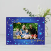 アイスブルーファミリーフォトクリスマスグリーティング 箔シーズンカード (立ち正面)