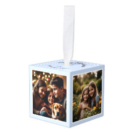 アイスブルーフェスティバルクリスマス記念パーソナライズされた品 キューブオーナメント