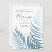 アイスブルーフォイルパーム葉ブライダルシャワー 招待状 (正面)