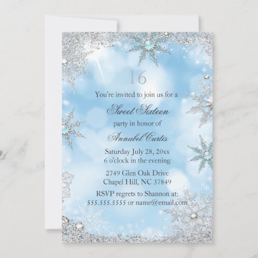 アイスブループリンセスウィンターワンダーランドスウィート16 招待状 (裏面)