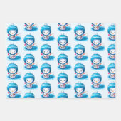 アイスブルーペンギン赤ちゃんシャワーラッピング紙シート ラッピングペーパーシート (正面)