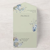 アイスブルーボヘミアの花のSage Green QRコード オールインワン招待状 (外側)