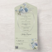 アイスブルーボヘミアの花のSage Green QRコード オールインワン招待状 (内側)