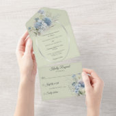 アイスブルーボヘミアの花オンザージグリーン オールインワン招待状 (貼ってはがせる)