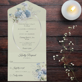 アイスブルーボヘミアの花オンザージグリーン オールインワン招待状