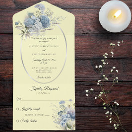 アイスブルーボヘミアの花淡い色のが黄色 オールインワン招待状