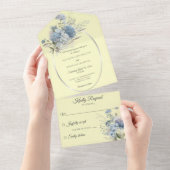 アイスブルーボヘミアの花淡い色のが黄色 オールインワン招待状 (貼ってはがせる)