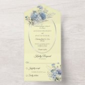 アイスブルーボヘミアの花淡い色のが黄色 オールインワン招待状 (内側)