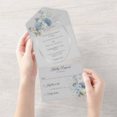 アイスブルーボヘミアン淡い色の花オングレー オールインワン招待状 (貼ってはがせる)