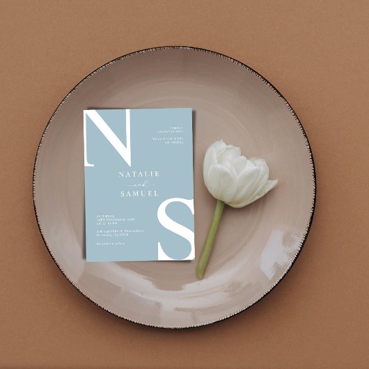 アイスブルーミニマルエレガントリスト&はっきりしたイニシャル結婚ズ 招待状