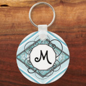 アイスブルーモダンレトロストライプダイヤモンド キーホルダー (正面)