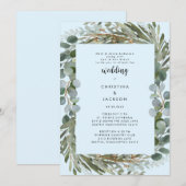 アイスブルーユーカリの結婚式 二会場 招待状 (正面/裏面)