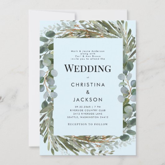 アイスブルーユーカリ両親結婚の 招待状 (正面)