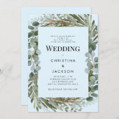 アイスブルーユーカリ両親結婚の 招待状 (正面/裏面)