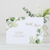 アイスブルーユーカリ金ゴールド文字ブライダルシャワー 招待状 (スタンド正面)