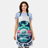 アイスブルーレトロ北極熊の威厳 エプロン (着用した状態)