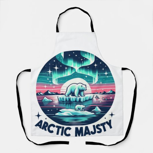 アイスブルーレトロ北極熊の威厳 エプロン (正面)