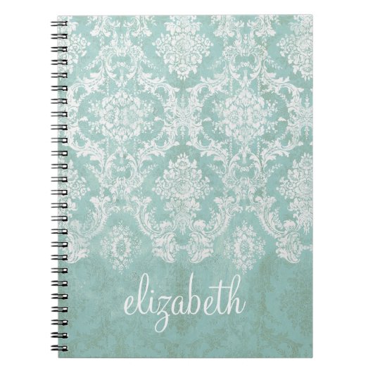 アイスブルーヴィンテージダマスクパターン(グランス仕上げ) ノートブック (正面)