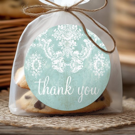 アイスブルーヴィンテージダマスクパターン（グランス仕上げ） ラウンドシール