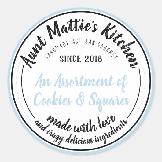 アイスブルーヴィンテージ手作りグルメ食品ラベル ラウンドシール (正面)