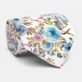 アイスブルー赤面ピンクフローラ水彩バラ ネクタイ (ロール)