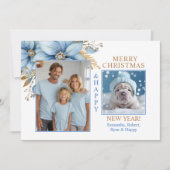 アイスブルー金ゴールドポインセチアのクリスマス |写真2 シーズンカード (正面)