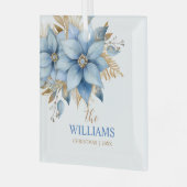 アイスブルー金ゴールドポインセチア花クリスマスツリー ガラスオーナメント (正面左)