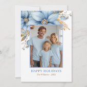 アイスブルー金ゴールドポインセチア花クリスマスフォト シーズンカード (正面)