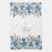 アイスブルー金ゴールドポインセチア花クリスマス キッチンタオル (縦)