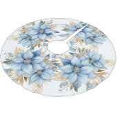 アイスブルー金ゴールドポインセチア花クリスマス ブラッシュドポリエステルツリースカート (アングル)