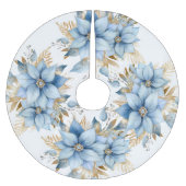 アイスブルー金ゴールドポインセチア花クリスマス ブラッシュドポリエステルツリースカート (正面)