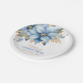 アイスブルー金ゴールドポインセチア花クリスマス ペーパープレート (アングル)