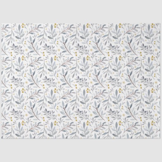 アイスブルー金ゴールド水色冬植物文様 薄葉紙 (正面)