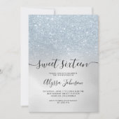 アイスブルー銀グリッターホログラフィックフォト甘い16 招待状 (正面)