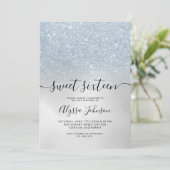 アイスブルー銀グリッターホログラフィックフォト甘い16 招待状 (スタンド正面)
