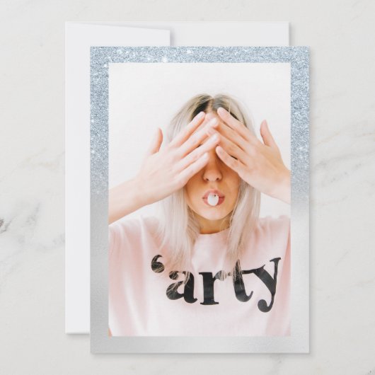 アイスブルー銀グリッターホログラフィックフォト甘い16 招待状 (裏面)