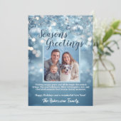 アイスブルー雪のスパークルファミリーフォトホリデーカード シーズンカード (スタンド正面)