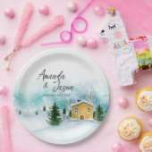 アイスブルー雪の風景の冬の結婚式パーティー ペーパープレート (パーティー)