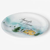 アイスブルー雪の風景の冬の結婚式パーティー ペーパープレート (アングル)