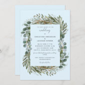 アイスブルー ユーカリ ボタニカル ウェディング 招待状 (正面/裏面)