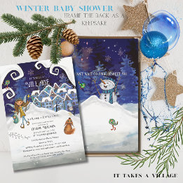 アイスブルー 「村があってこそ」 冬のベイビーシャワー 招待状