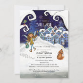 アイスブルー 「村があってこそ」 冬のベイビーシャワー 招待状 (正面)