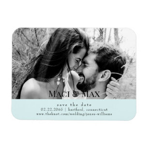 アイスブルーB/Wカップル写真II結婚式の日付を保存 マグネット